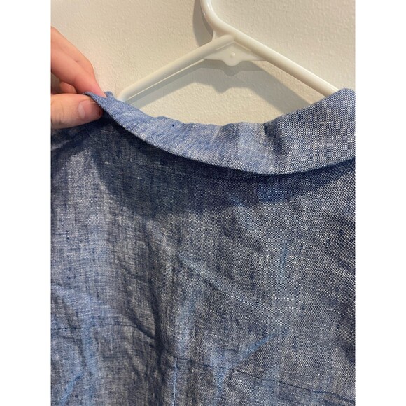 Boden Chambray Cropped Sleeveless Top Blue Linen 20/22 Collared Button Down - Picture 3 of 11